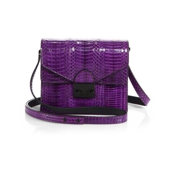 Loeffler Randall snakeskin embossed purple leather crossbody bag NWT - Picture 1 of 8